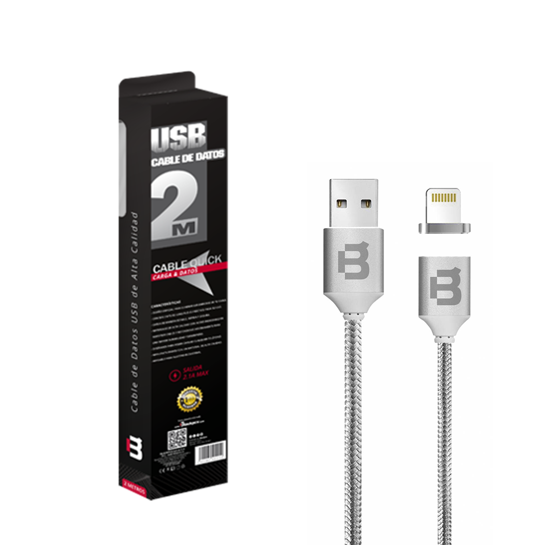 Cable tejido Blackpcs lightning 2 metros gris metalico