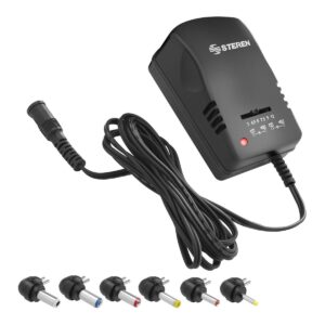 Eliminador regulado de 3 a 12 Vcc, 1,2 A con puntas intercambiables, negro