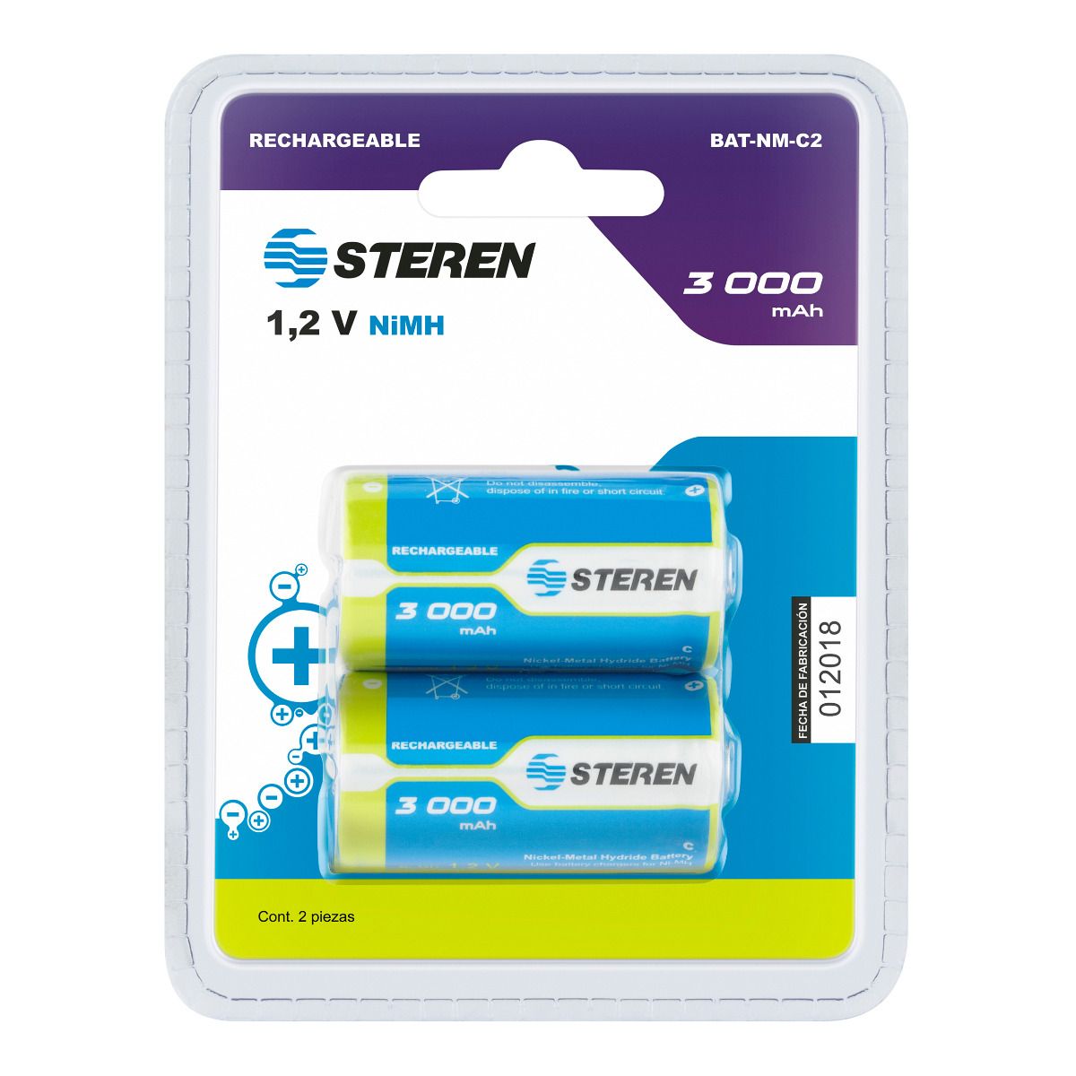 Paquete de 2 pilas recargables C NiMH 3000 mAh