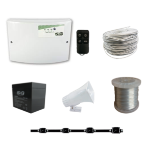 KIT ENERGIZADOR SHOCKER 14000TE CON LLAVE Y CONTROL INCLUYE SIRENA DE 30W, 5 POSTES DE ALUMINIO BLANCO, 20 MTS CABLE BUJIA, BATERIA DE 12V Y ALAMBRE KSHOCKERPAA530S