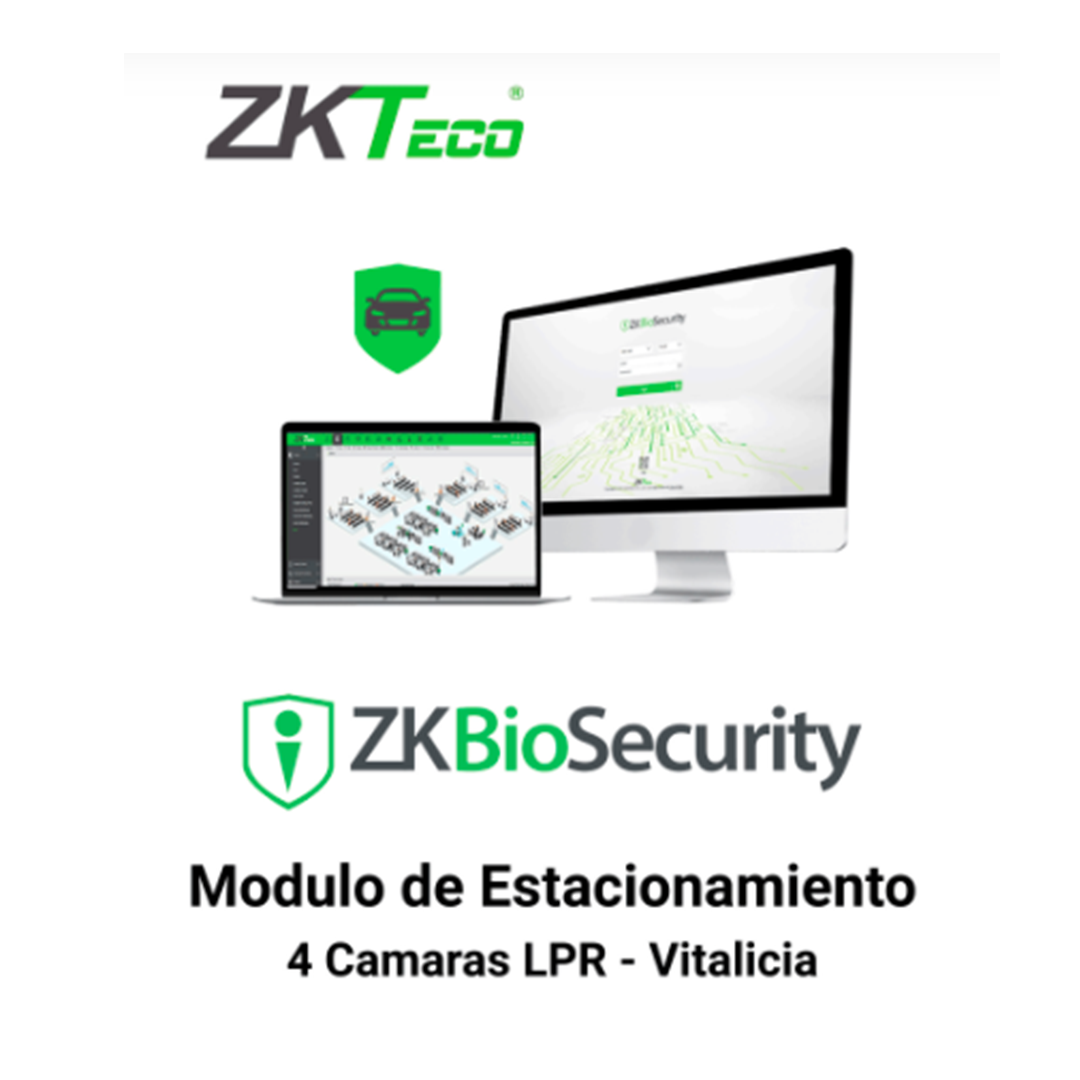 ZKTECO ZKBSPARKLPR4 - Modulo Vitalicio de Estacionamiento para Biosecurity / 10 000 Usuarios / 1000 Áreas / 1000 Departamentos / Soporta 4 Cámaras LPR Marca: ZKTECO Modelo: ZKBS-PARK-P4